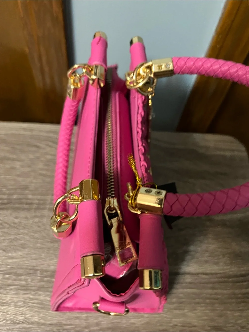 Bebe Pink Braided Top-Handle Tote and Shoulder Bag NWT